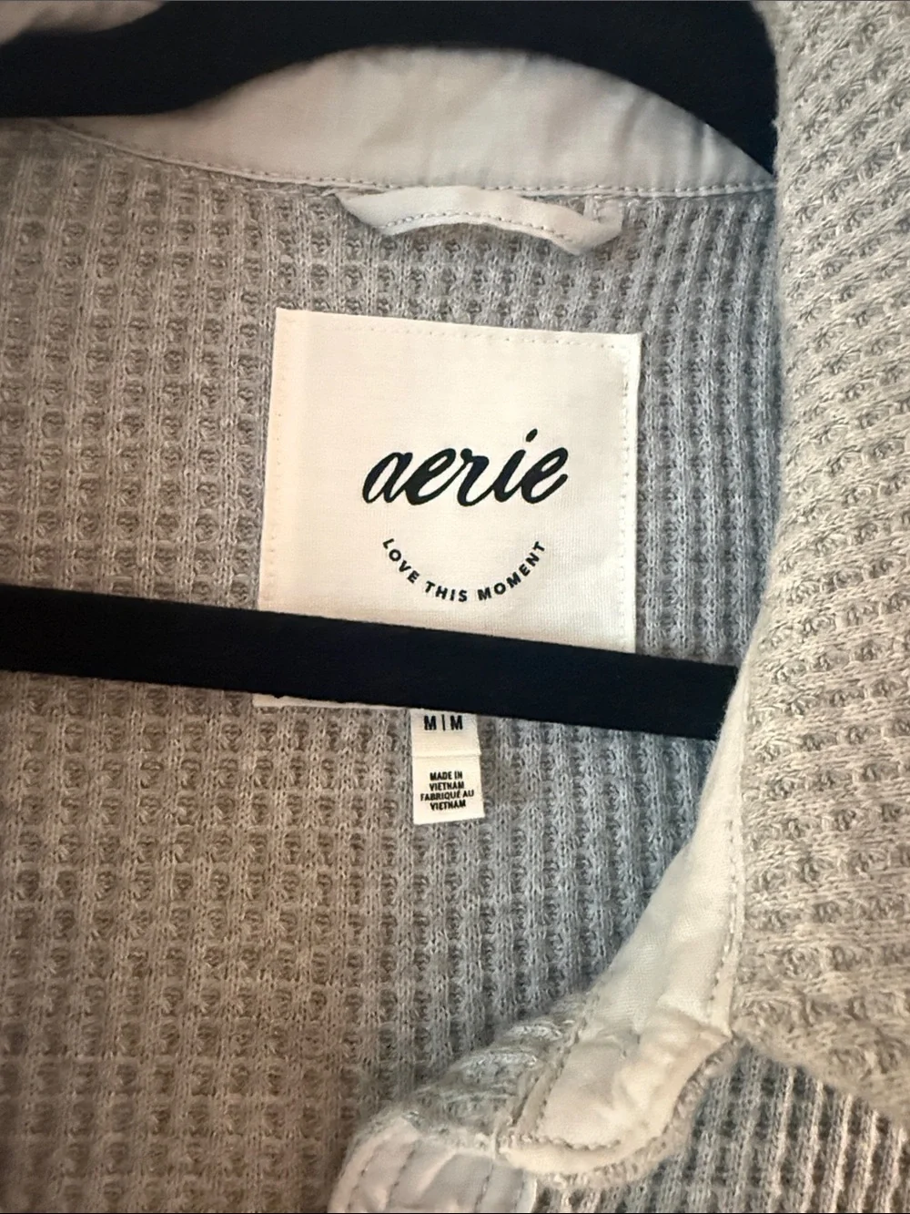 aerie Waffle-Knit Shacket in gray